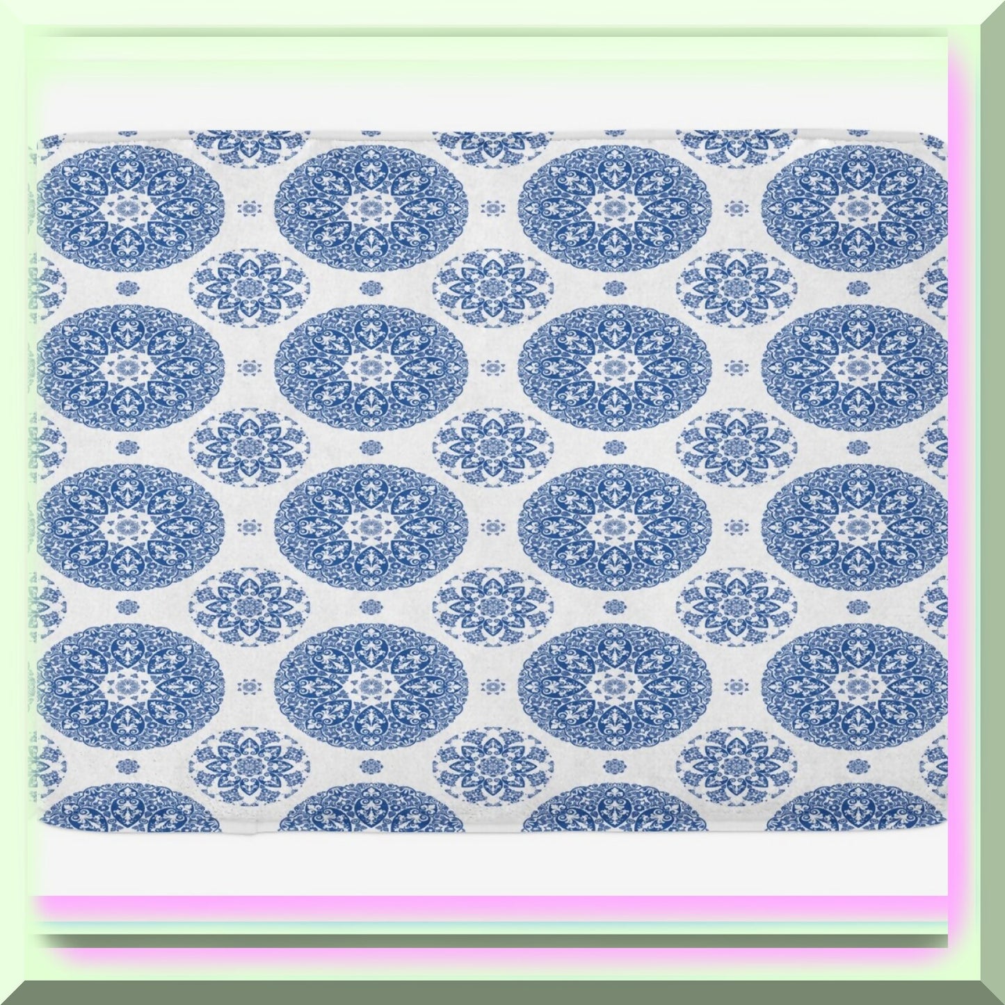 Vintage Blue White Floral Circular Bath Mat 30.2" x 20"