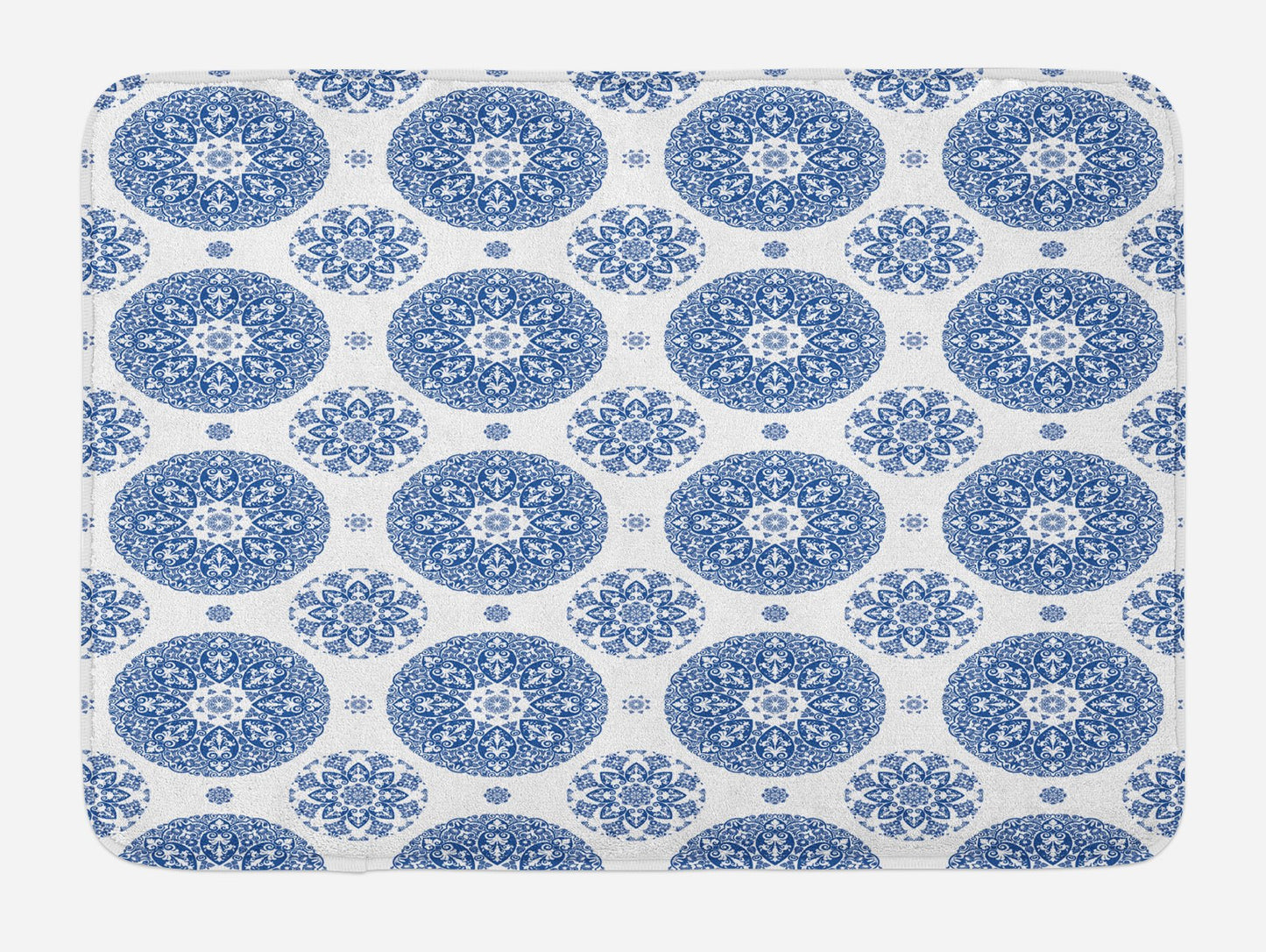 Vintage Blue White Floral Circular Bath Mat 30.2" x 20"
