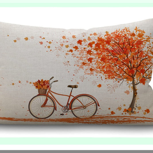 Autumn Bicycle Cotton Linen Throw Pillow Cover - Men Boys Livingroom Bedroom Sofa Cushion Cover - 12x20 Inch Orange Pillow Case
