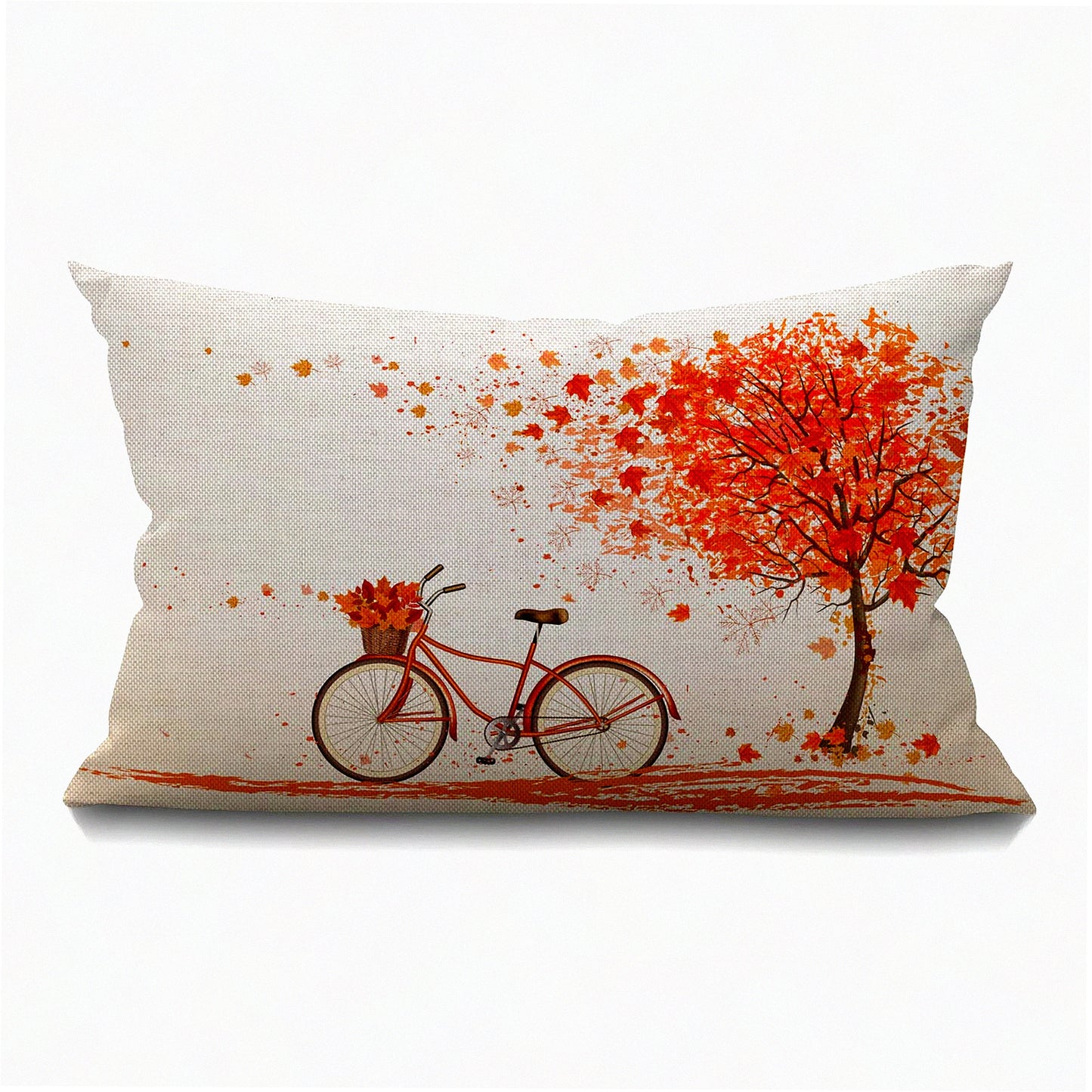 Autumn Bicycle Cotton Linen Throw Pillow Cover - Men Boys Livingroom Bedroom Sofa Cushion Cover - 12x20 Inch Orange Pillow Case