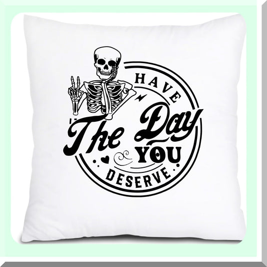 Funny Peace Sign Skeleton Throw Pillow Cover - Skull Lover Gifts - 18x18 Inch Sofa Pillowcase - Day You Deserve Decor