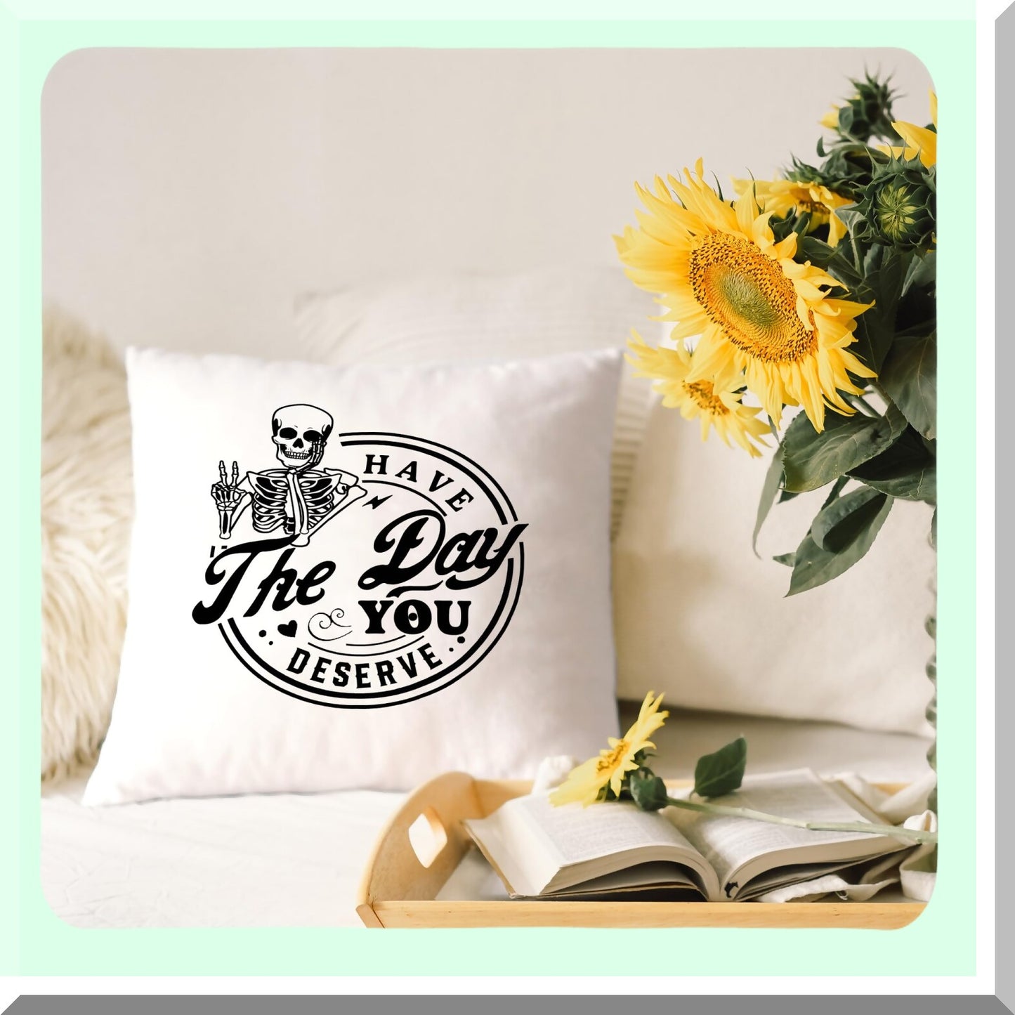 Funny Peace Sign Skeleton Throw Pillow Cover - Skull Lover Gifts - 18x18 Inch Sofa Pillowcase - Day You Deserve Decor