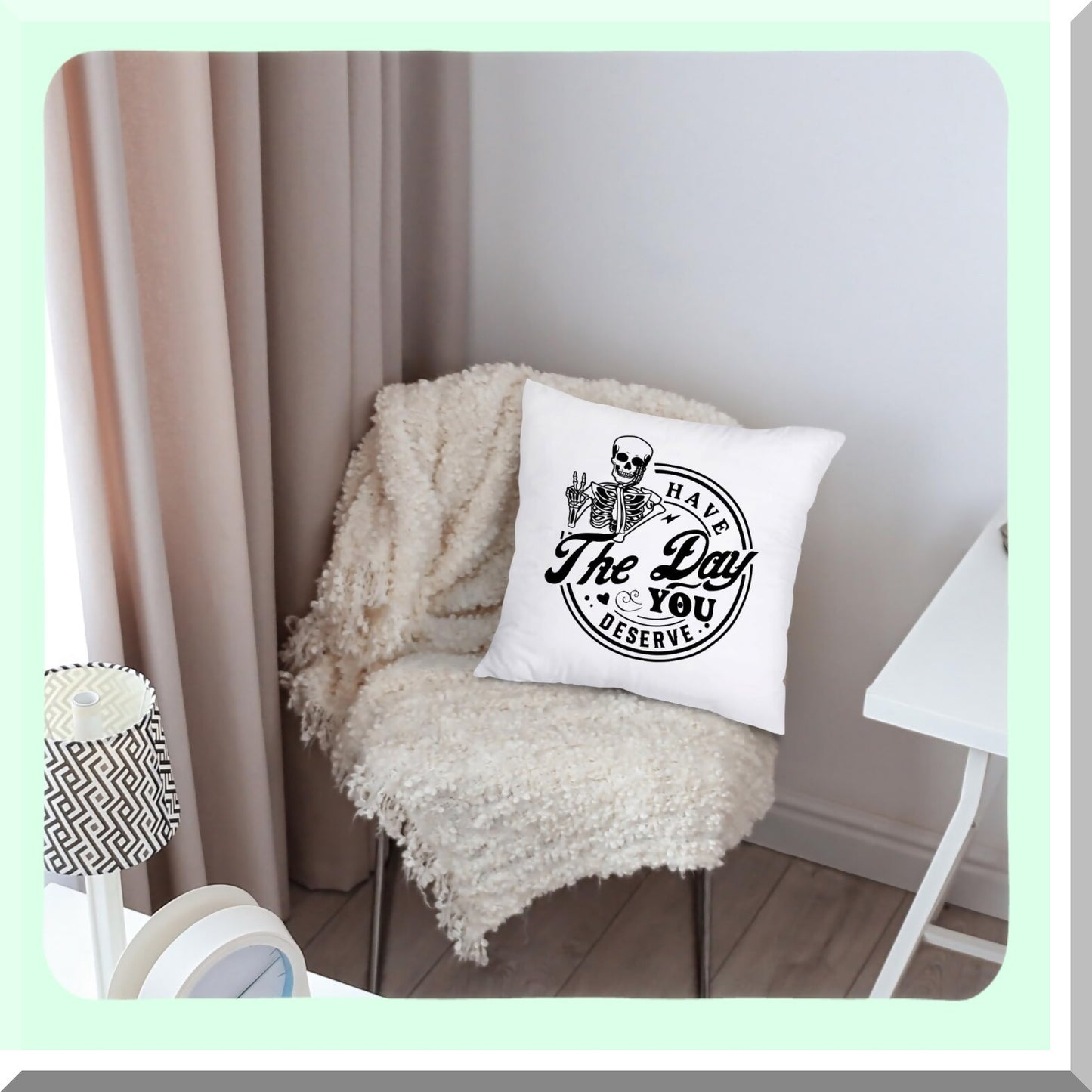 Funny Peace Sign Skeleton Throw Pillow Cover - Skull Lover Gifts - 18x18 Inch Sofa Pillowcase - Day You Deserve Decor