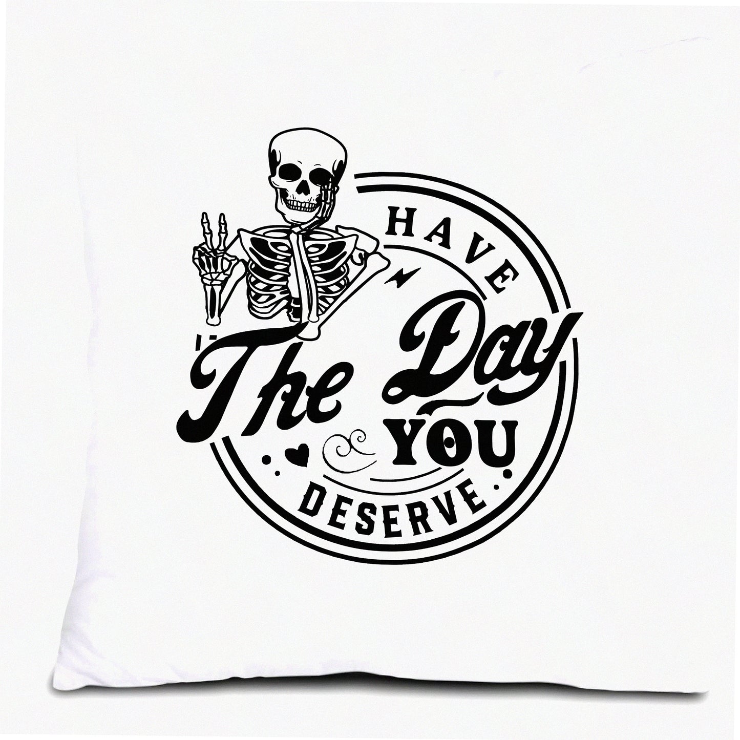 Funny Peace Sign Skeleton Throw Pillow Cover - Skull Lover Gifts - 18x18 Inch Sofa Pillowcase - Day You Deserve Decor