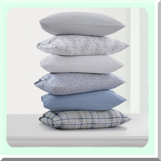 Tribeca Plaid Cotton Percale Pillowcases - Set of 2, 300 Thread Count, Envelope Closure, Multicolor Print - Soft and Breathable Bedding Essentials