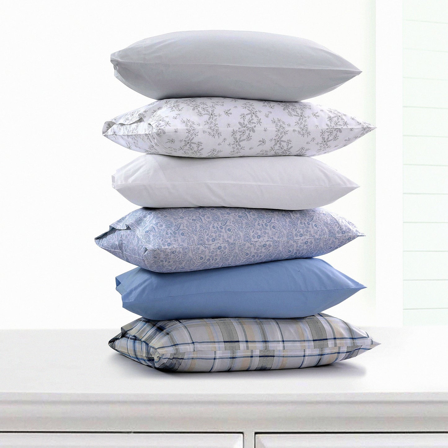 Tribeca Plaid Cotton Percale Pillowcases - Set of 2, 300 Thread Count, Envelope Closure, Multicolor Print - Soft and Breathable Bedding Essentials