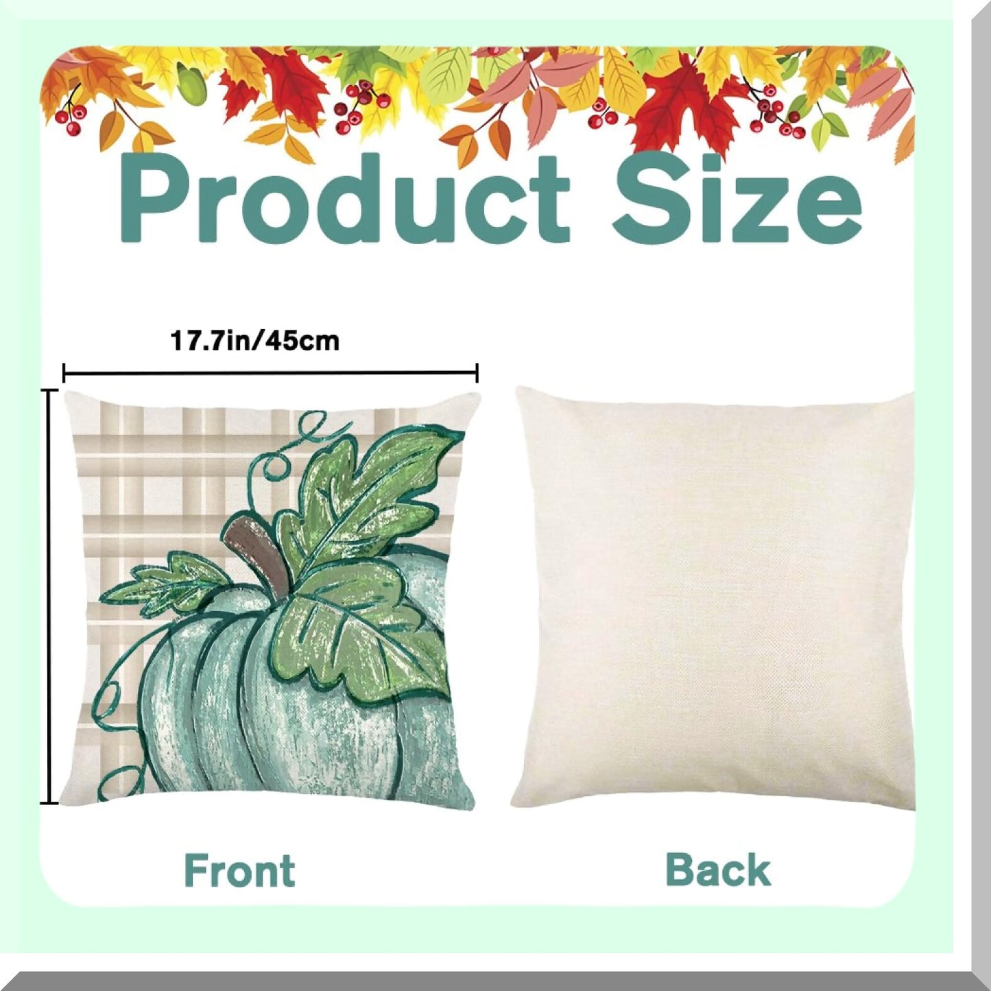 Fall Harvest Pillow Covers Set - Blue Buffalo Plaid Farmhouse Decor - Autumn Maple Leaves & Pumpkin Throw Pillow Cases - 18x18in Cushion Covers for Thanksgiving Home & Outdoor Decor - Pack of 4