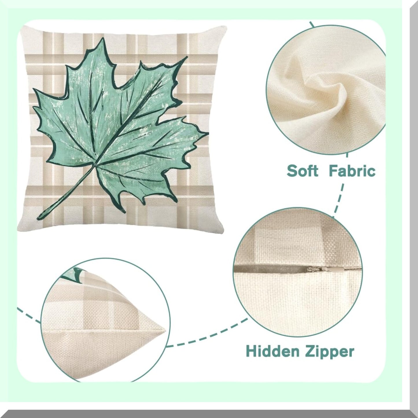 Fall Harvest Pillow Covers Set - Blue Buffalo Plaid Farmhouse Decor - Autumn Maple Leaves & Pumpkin Throw Pillow Cases - 18x18in Cushion Covers for Thanksgiving Home & Outdoor Decor - Pack of 4