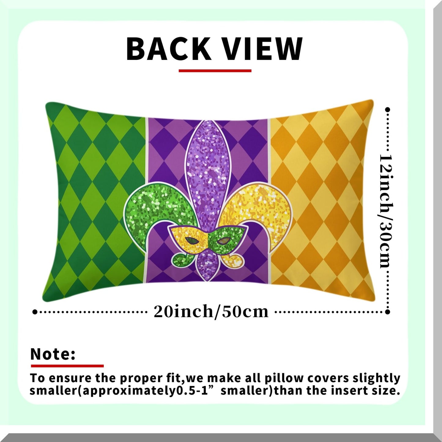 Masquerade Fleur De Lis Lumbar Pillow Set - Mardi Gras Holiday Party Decor - Yellow Purple Green Throw Pillow Covers - Sofa Home Decorations - 12X20 Inch - Set of 2
