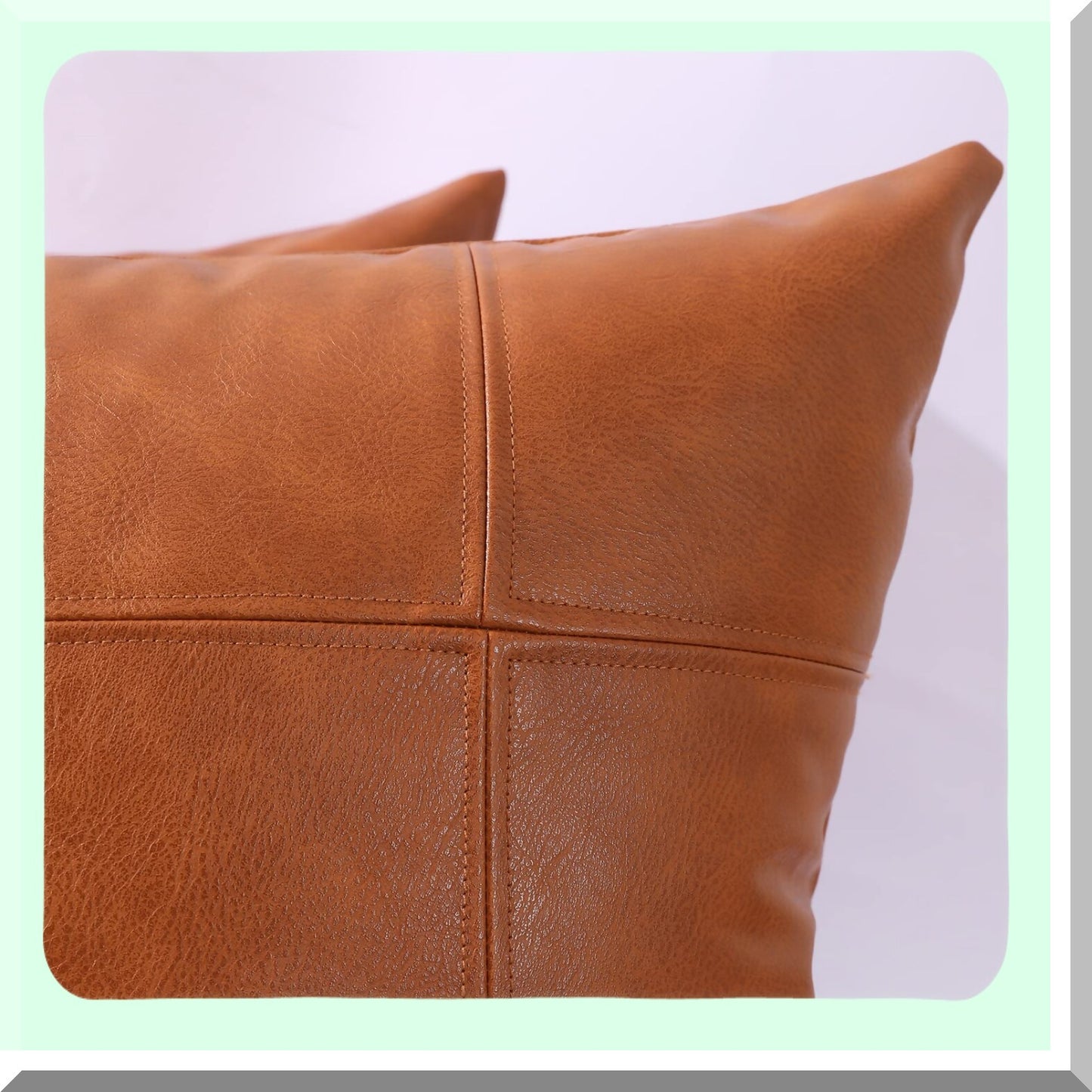 Luxury Plaid Vegan Leather Pillow Covers - Set of 2 Modern Hand Stitched Decorative Cushion Cases for Couch Sofa Bed Farmhouse, Outdoor Pillowcases 18x18 Inches Brown