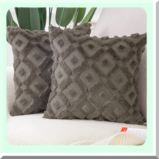 SuperPlush Taupe Wool Throw Pillow Covers - Set of 2 | 26x26 Inch Square Decorative Velvet Cushion Cover for Sofa, Bedroom, Living Room | Soft & Cozy Pillow Shell