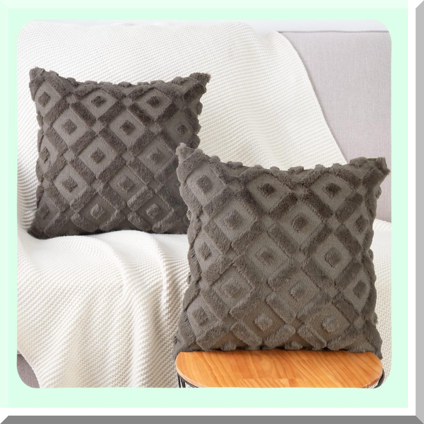 SuperPlush Taupe Wool Throw Pillow Covers - Set of 2 | 26x26 Inch Square Decorative Velvet Cushion Cover for Sofa, Bedroom, Living Room | Soft & Cozy Pillow Shell