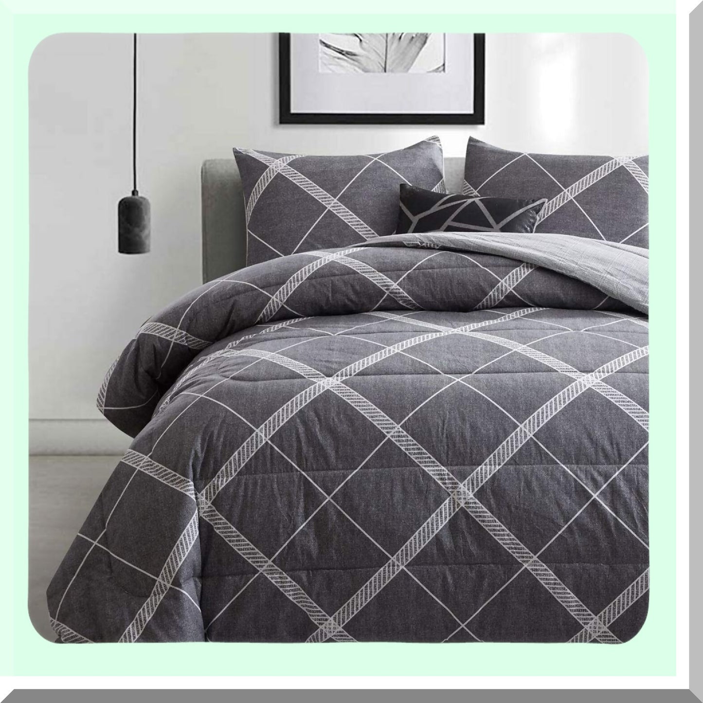 CozyCotton All Season Queen Comforter Set - Soft Microfiber Filled Bedding, Lightweight Reversible Duvet Insert in Grey & White - 3-Piece MY005