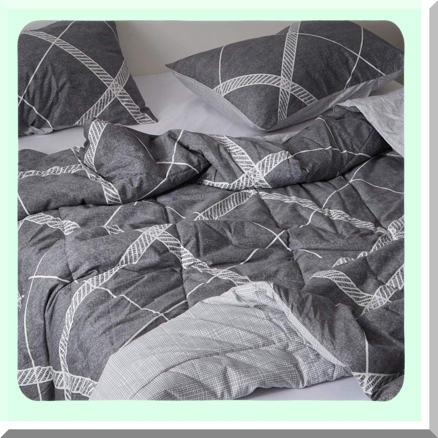 CozyCotton All Season Queen Comforter Set - Soft Microfiber Filled Bedding, Lightweight Reversible Duvet Insert in Grey & White - 3-Piece MY005