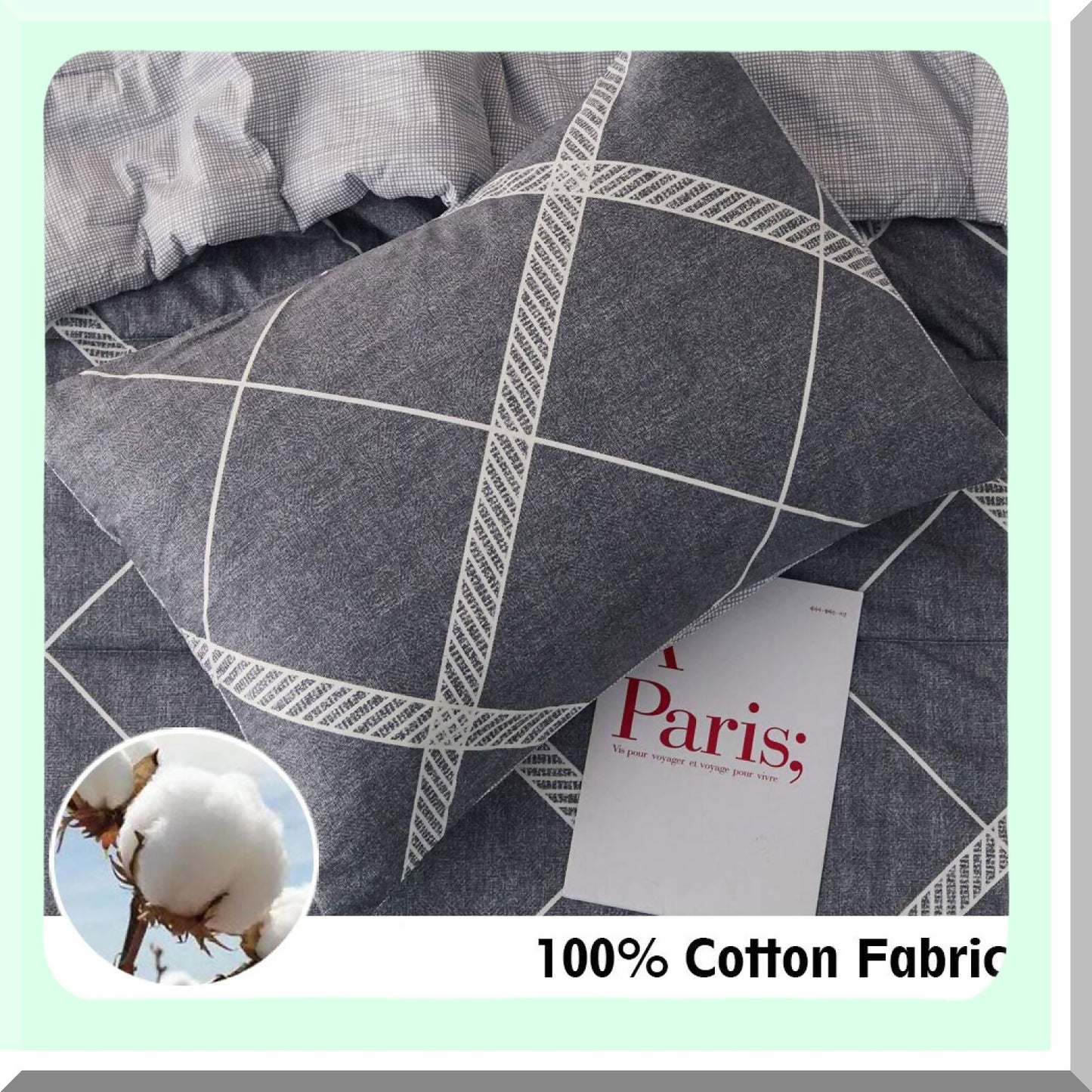 CozyCotton All Season Queen Comforter Set - Soft Microfiber Filled Bedding, Lightweight Reversible Duvet Insert in Grey & White - 3-Piece MY005