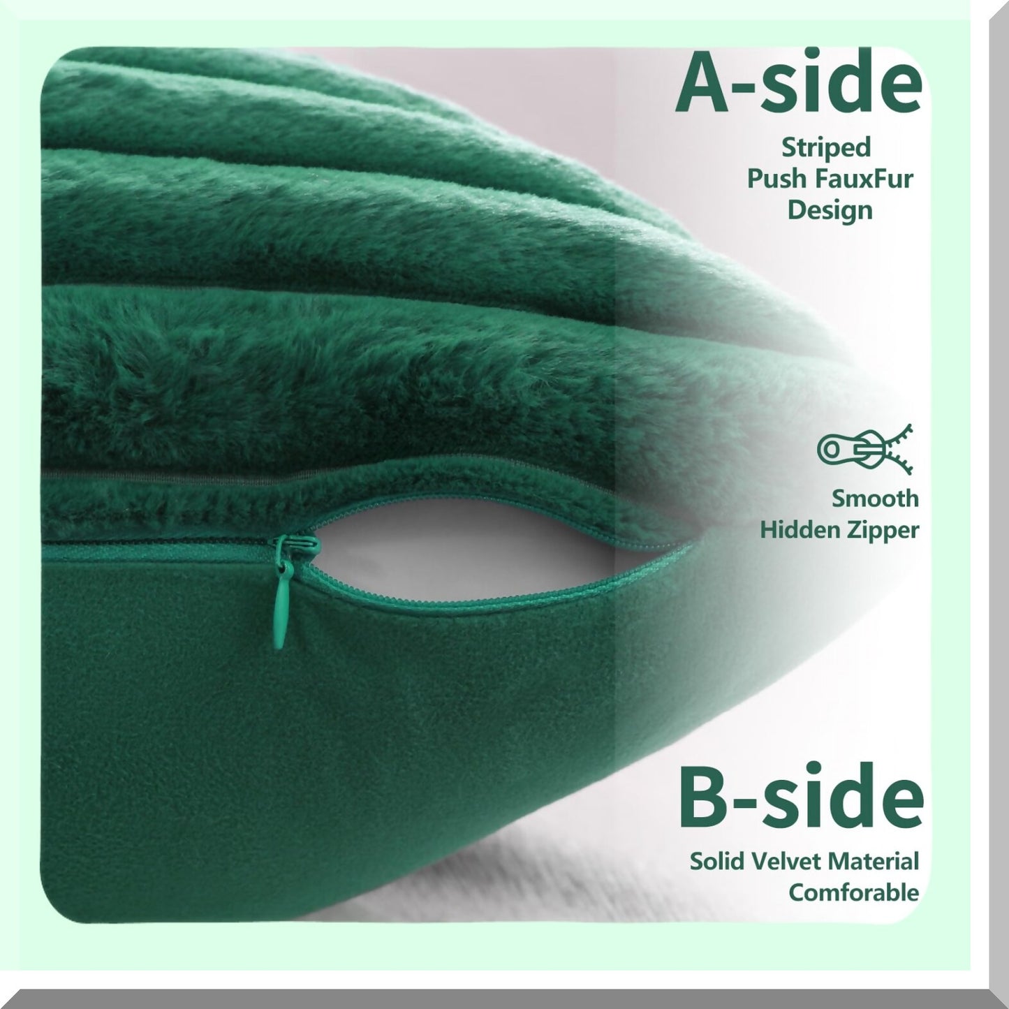 Luxury Fluffy Green Striped Pillow Covers - Set of 2 | Soft Plush Decorative Cushion Covers for Sofa, Couch, Living Room - 18x18