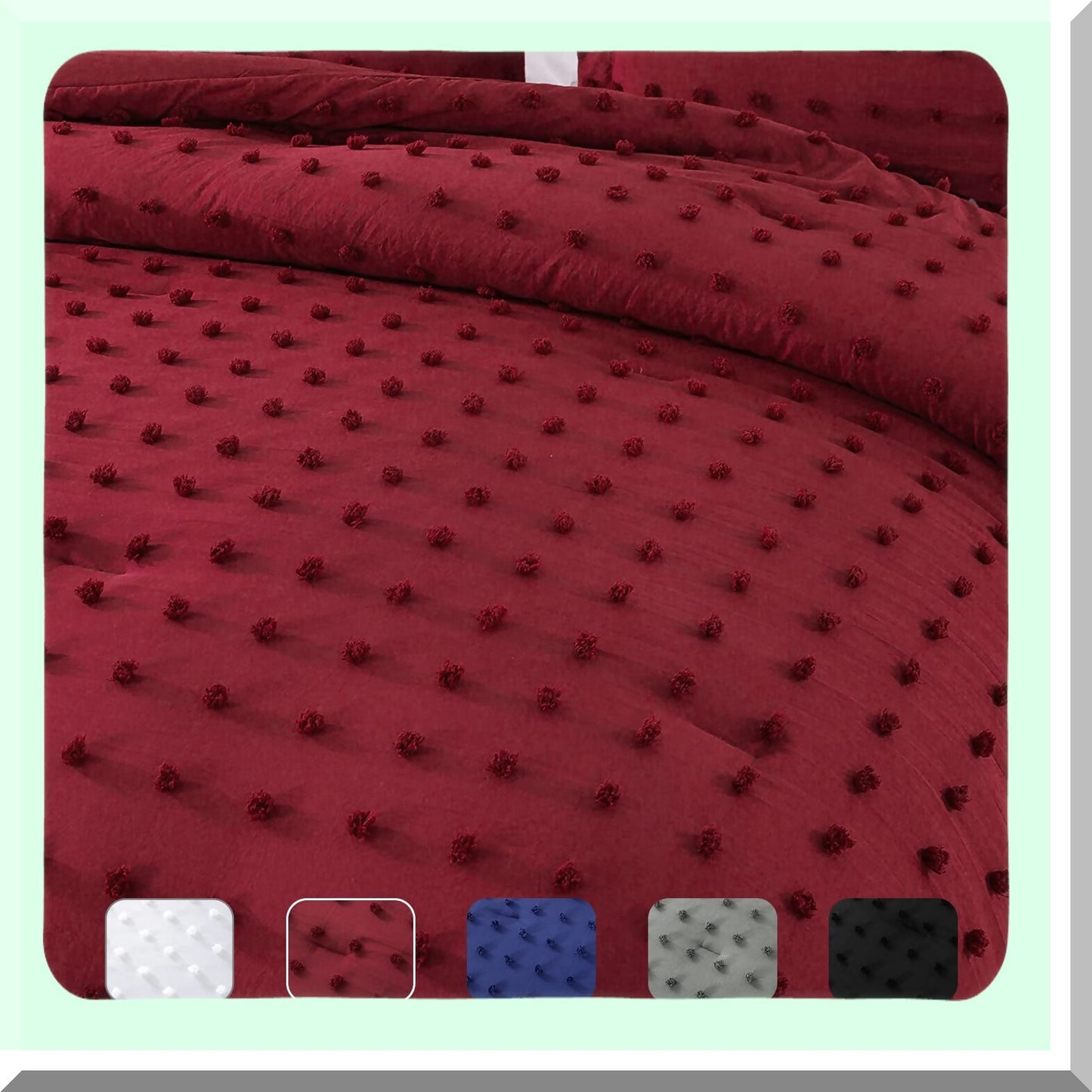 Burgundy Jacquard Tufted Dot Comforter Set - Soft Comfort Bedding - 3 Piece All Season Bedroom Set with Pillowcases - Size Comfort