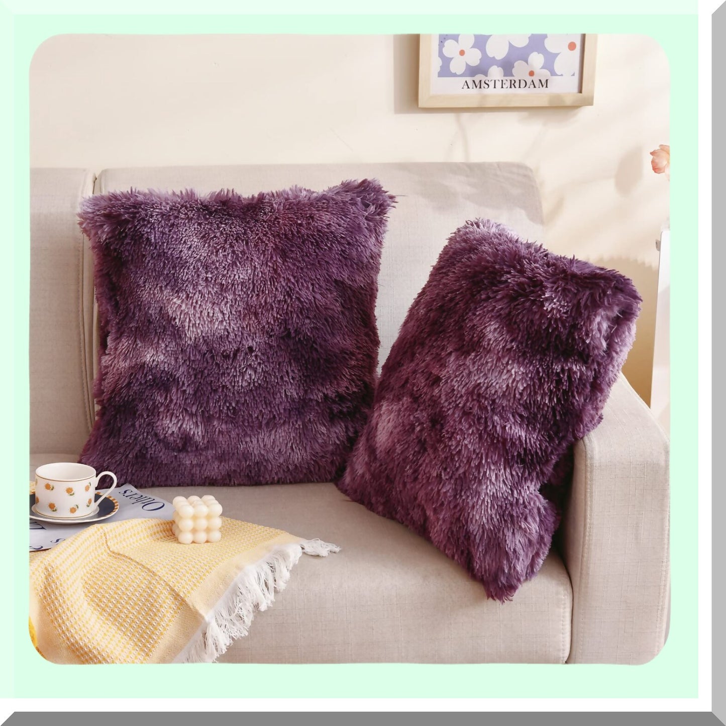 Violet Purple Tie-Dye Cushion Cover Set - Decorative Throw Pillowcase for Sofa, Bedding, Car - 18x18 Inch Pack of 2 - Home Decor Accent