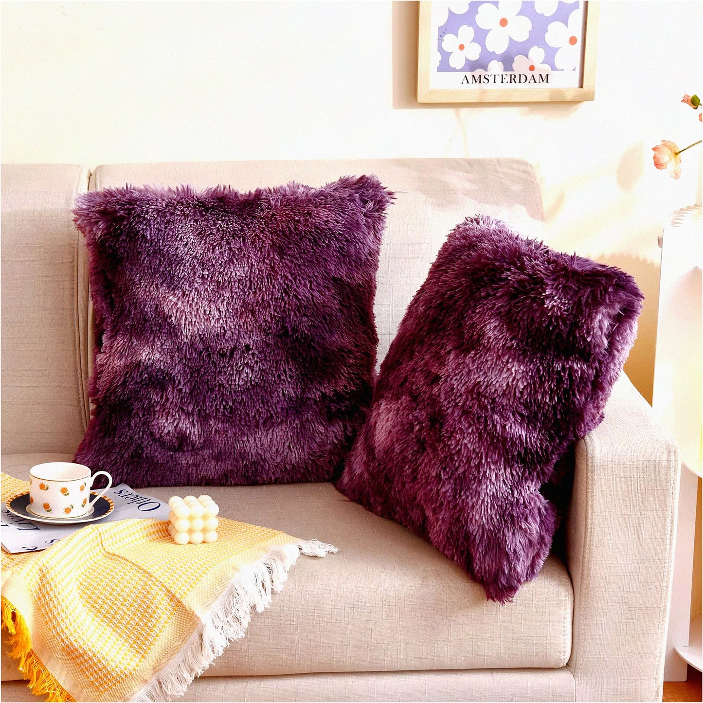 Violet Purple Tie-Dye Cushion Cover Set - Decorative Throw Pillowcase for Sofa, Bedding, Car - 18x18 Inch Pack of 2 - Home Decor Accent