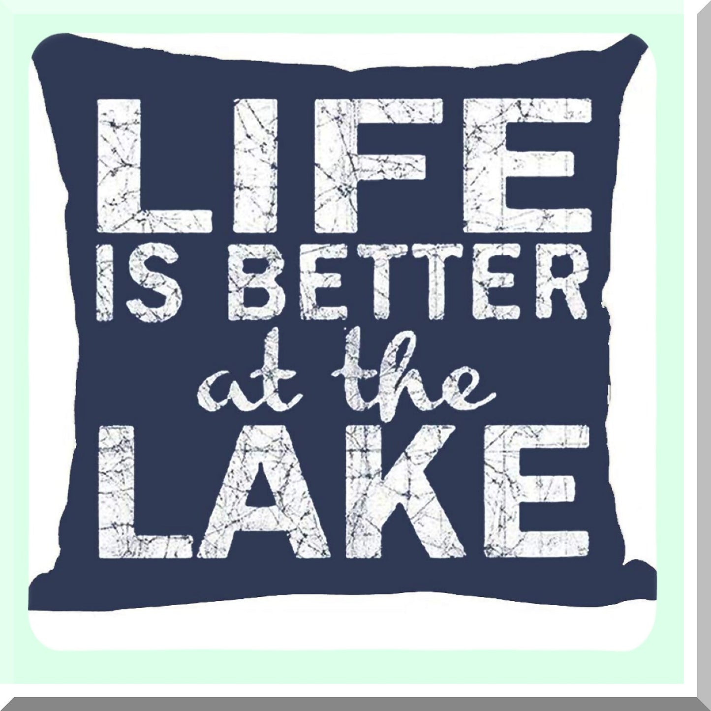 Lake Life Retro Blue Throw Pillow Cover - Summer Decorative Home Decor - Cotton Linen Square 18x18 Inches - Living Room, Bed, Sofa, Car Accessory