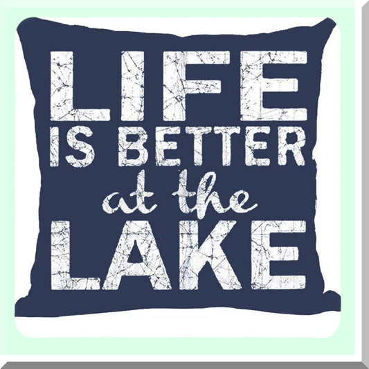 Lake Life Retro Blue Throw Pillow Cover - Summer Decorative Home Decor - Cotton Linen Square 18x18 Inches - Living Room, Bed, Sofa, Car Accessory
