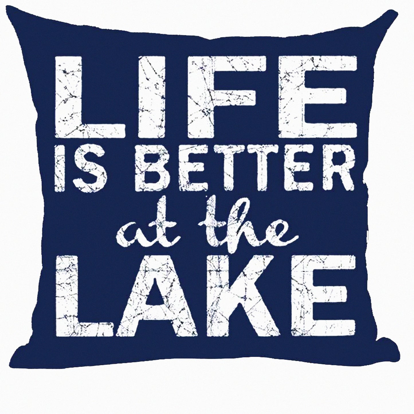 Lake Life Retro Blue Throw Pillow Cover - Summer Decorative Home Decor - Cotton Linen Square 18x18 Inches - Living Room, Bed, Sofa, Car Accessory