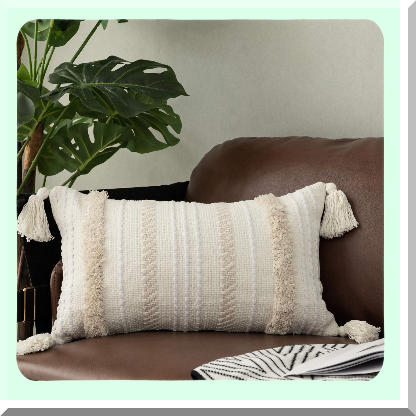 Boho Tufted Neutral Throw Pillow - Sofa & Bedroom Decor Cover - 12x20 Couch Cushion Case - Soft Textured Accent Pillow - Home Furnishing Accessory