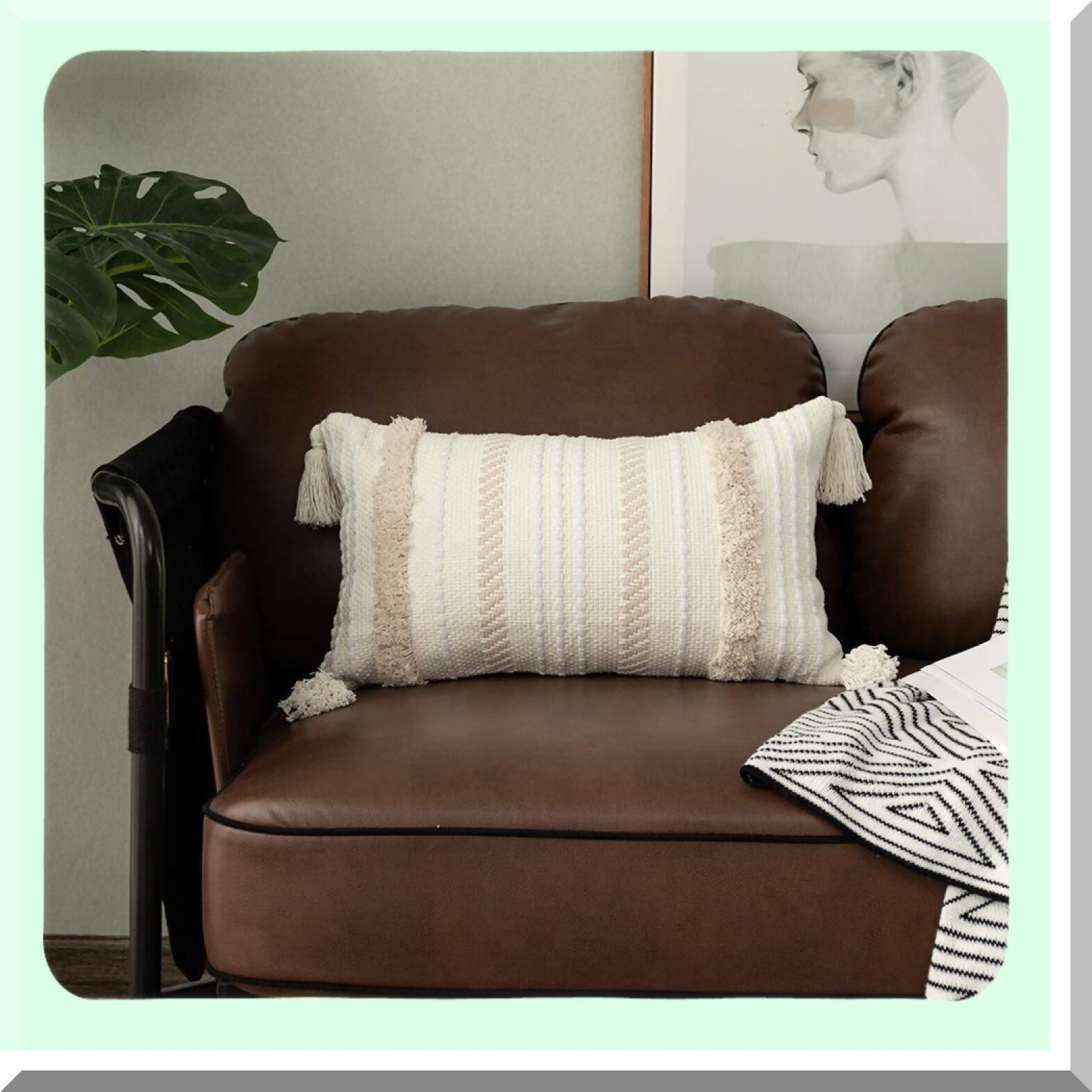 Boho Tufted Neutral Throw Pillow - Sofa & Bedroom Decor Cover - 12x20 Couch Cushion Case - Soft Textured Accent Pillow - Home Furnishing Accessory