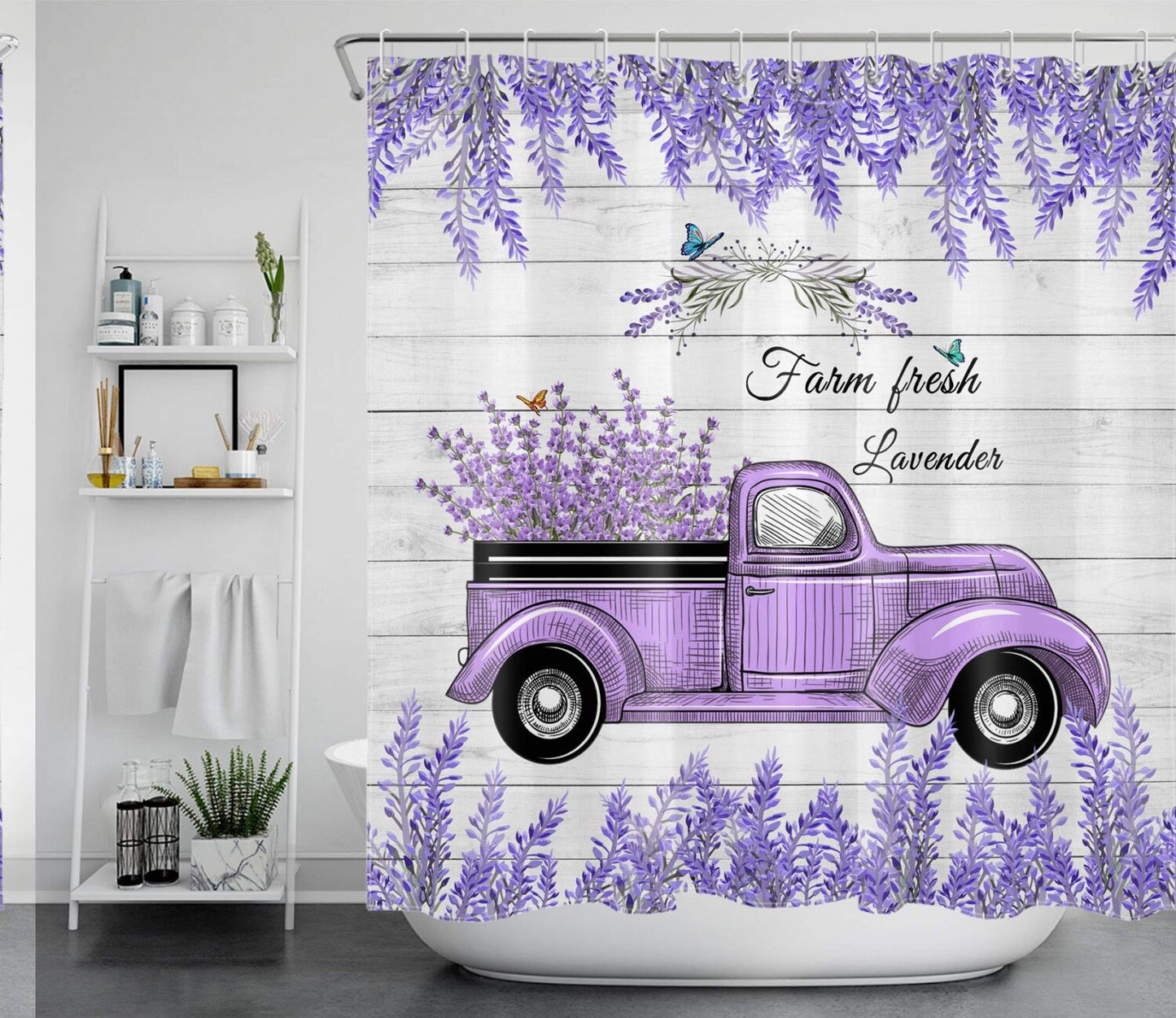 Lavender Truck Shower Curtain 72x72 Inches