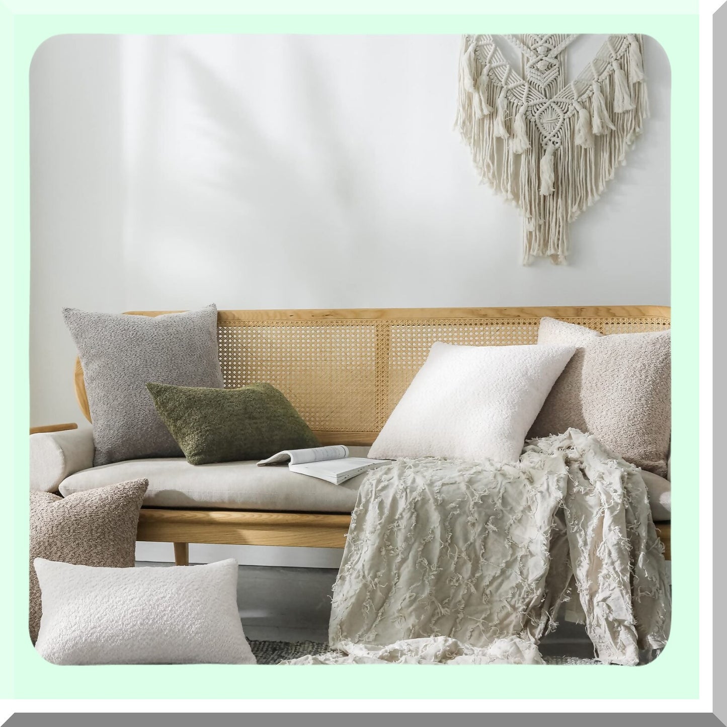 Rustic Farmhouse Textured Throw Pillow Covers Set of 2 - 12x20 Decorative Cushion Cases for Bed & Couch, Neutral Olive Green Accent Pillows for Living Room