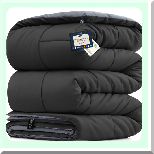 Luxury Plush All-Season Full Size Comforter - Hypoallergenic Down Alternative Duvet Insert - Hotel Quality Lightweight Bedding - Box Quilted Fiberfill Comforter