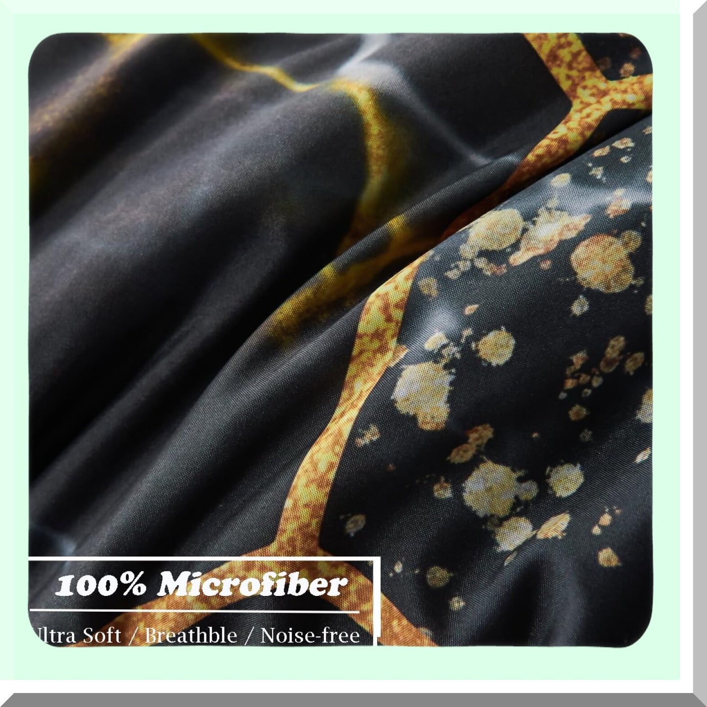 Gold Hexagon Comforter Set - 7 Piece Queen Size Geometric Bedding with Black Sheets & Trim - Honeycomb Print Design for Elegant Bedroom Decor