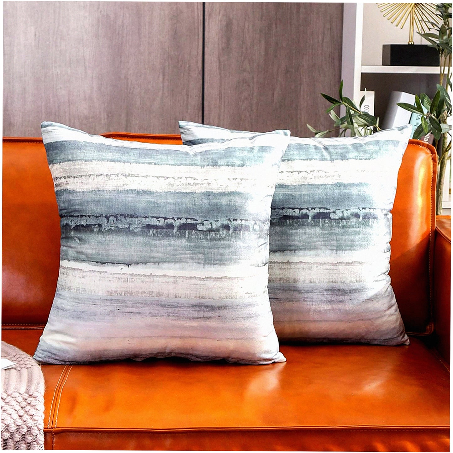 Abstract Watercolor Velvet Throw Pillow Covers - Soft Decorative Cushion Cover Set, Modern Double-Sided Pillowcases for Couch, 18 x 18 inch, Pack of 2, Grey
