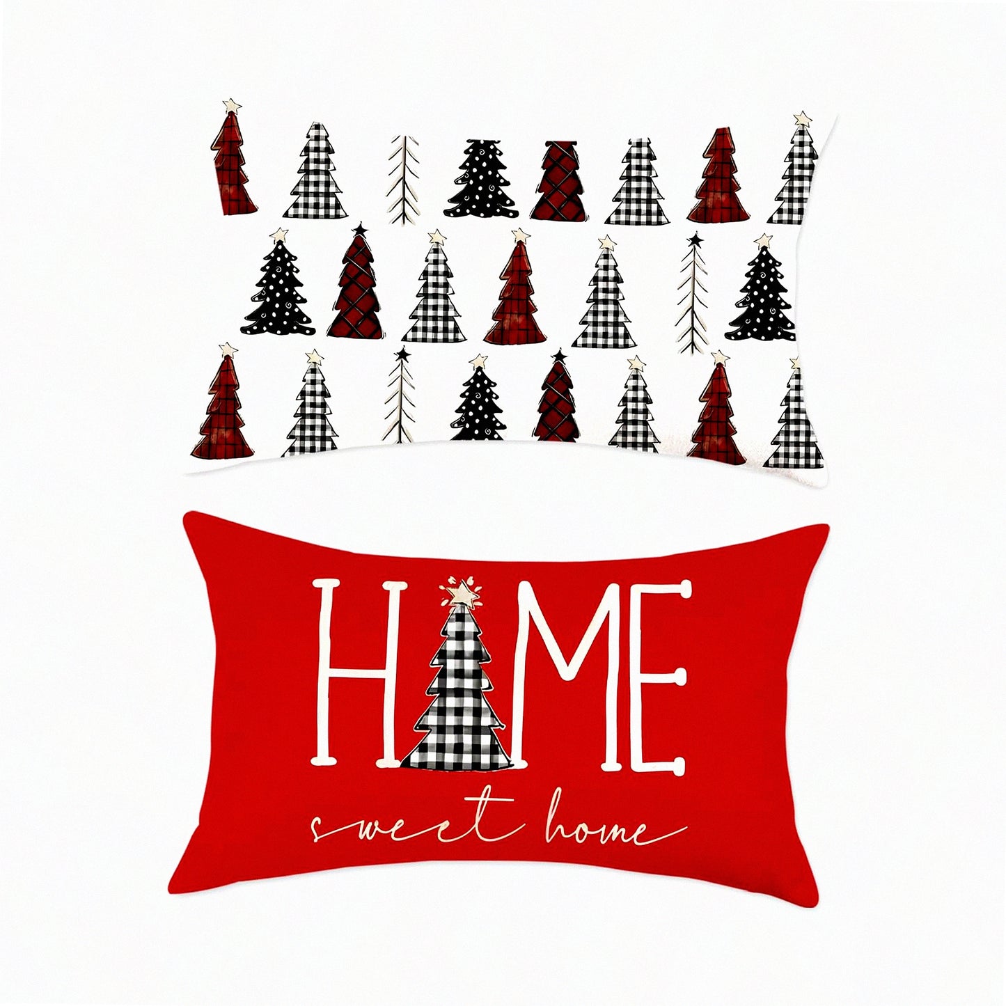 Winter Wonderland Plaid Lumbar Pillow Covers - Set of 2 12x20 Inch Home Decor Cases for Couch - Home Sweet Home Tree Theme