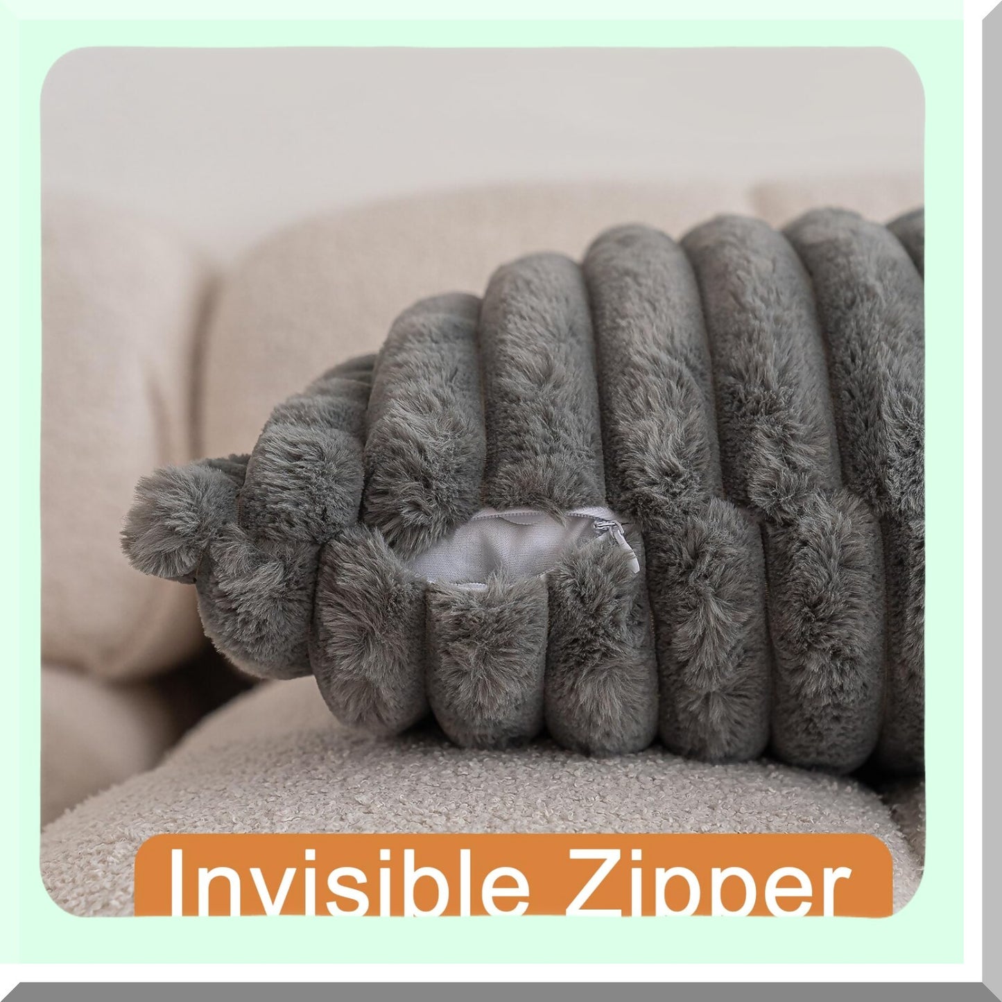 Luxury Plush Stripe Pillowcase Set - Soft Cozy Double-Sided Cushion Covers for Couch Sofa Bed - Decorative Shaggy Throw Pillows - Dark Grey 20x20