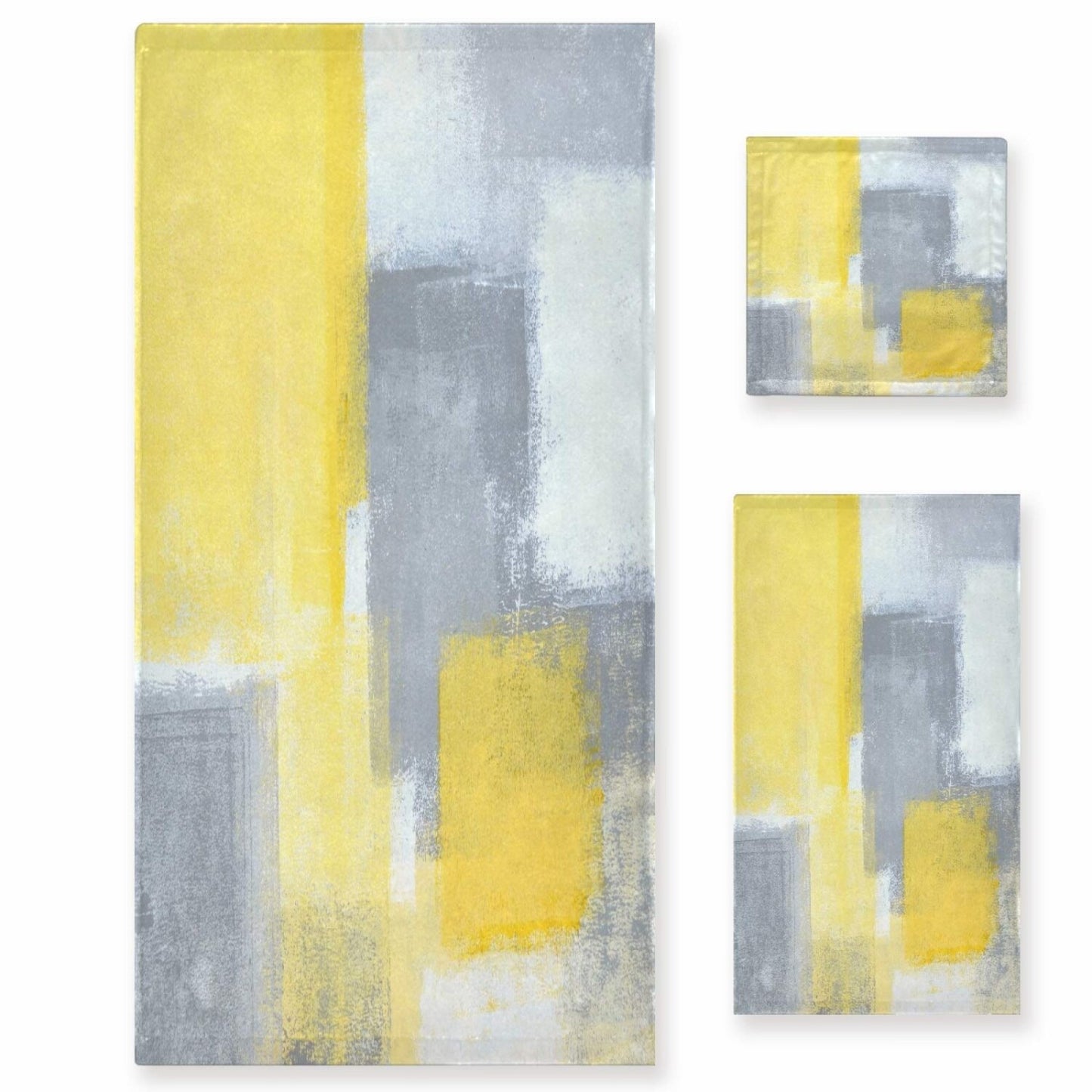Grey and Yellow Abstract Art Bath Towel Set of 3