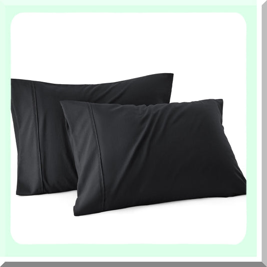 CoolBamboo Breathable Pillowcase Set - Queen Size 20x30 Inches - Soft & Wrinkle-Free Black Pillow Covers - Envelope Closure - 2 Pack - Gifts