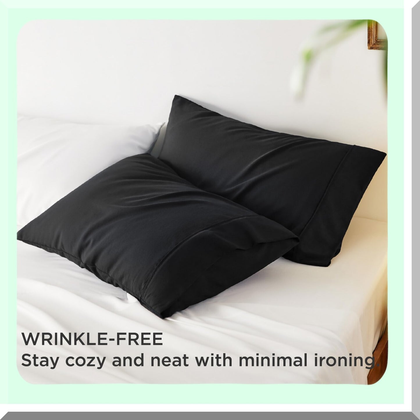CoolBamboo Breathable Pillowcase Set - Queen Size 20x30 Inches - Soft & Wrinkle-Free Black Pillow Covers - Envelope Closure - 2 Pack - Gifts
