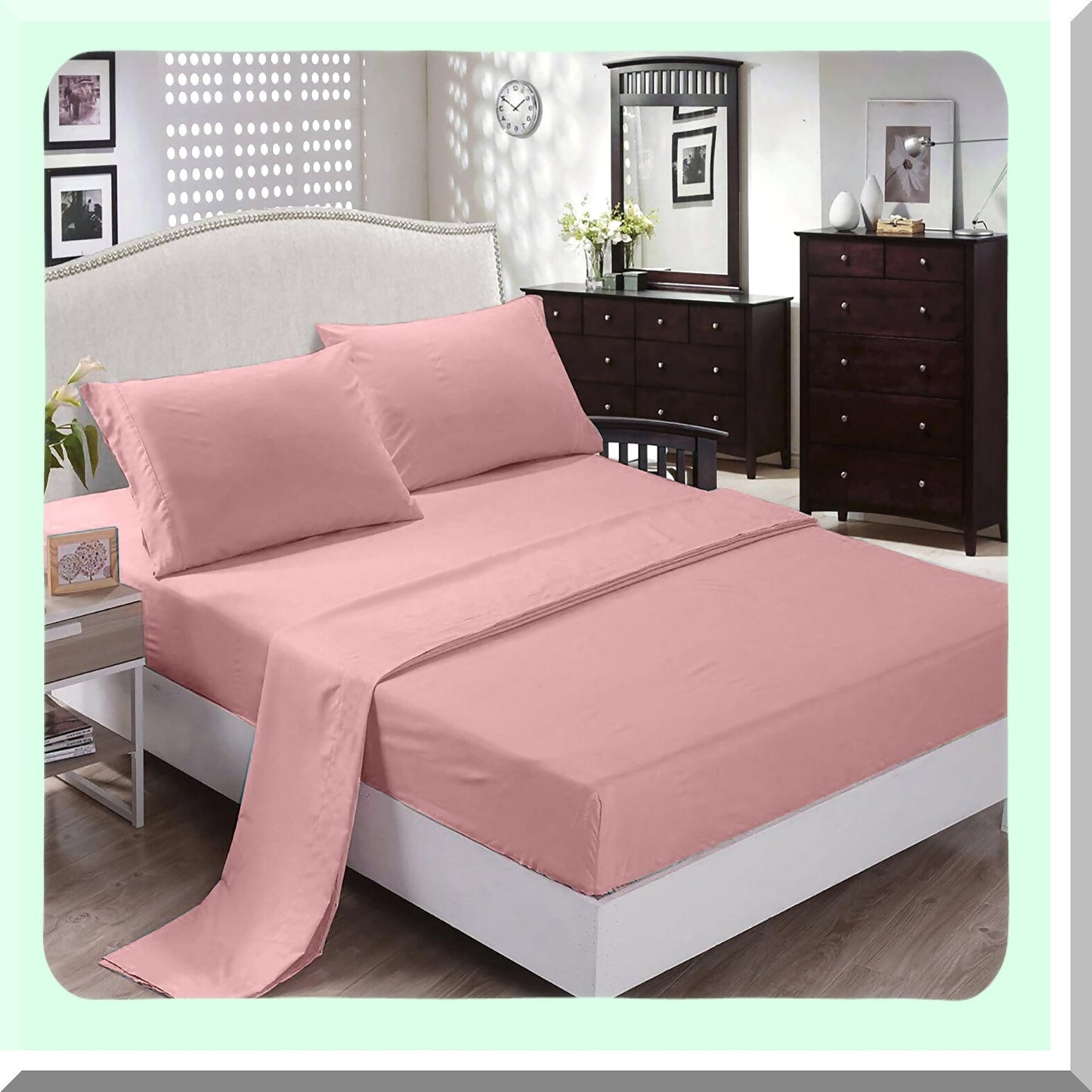 Luxury Cotton Sateen Deep Pocket Bed Sheets - 400 Thread Count Full Size Light Pink - Crisp, Cool, Strong Bed Linen - Breathable & Soft Cotton Bedsheets