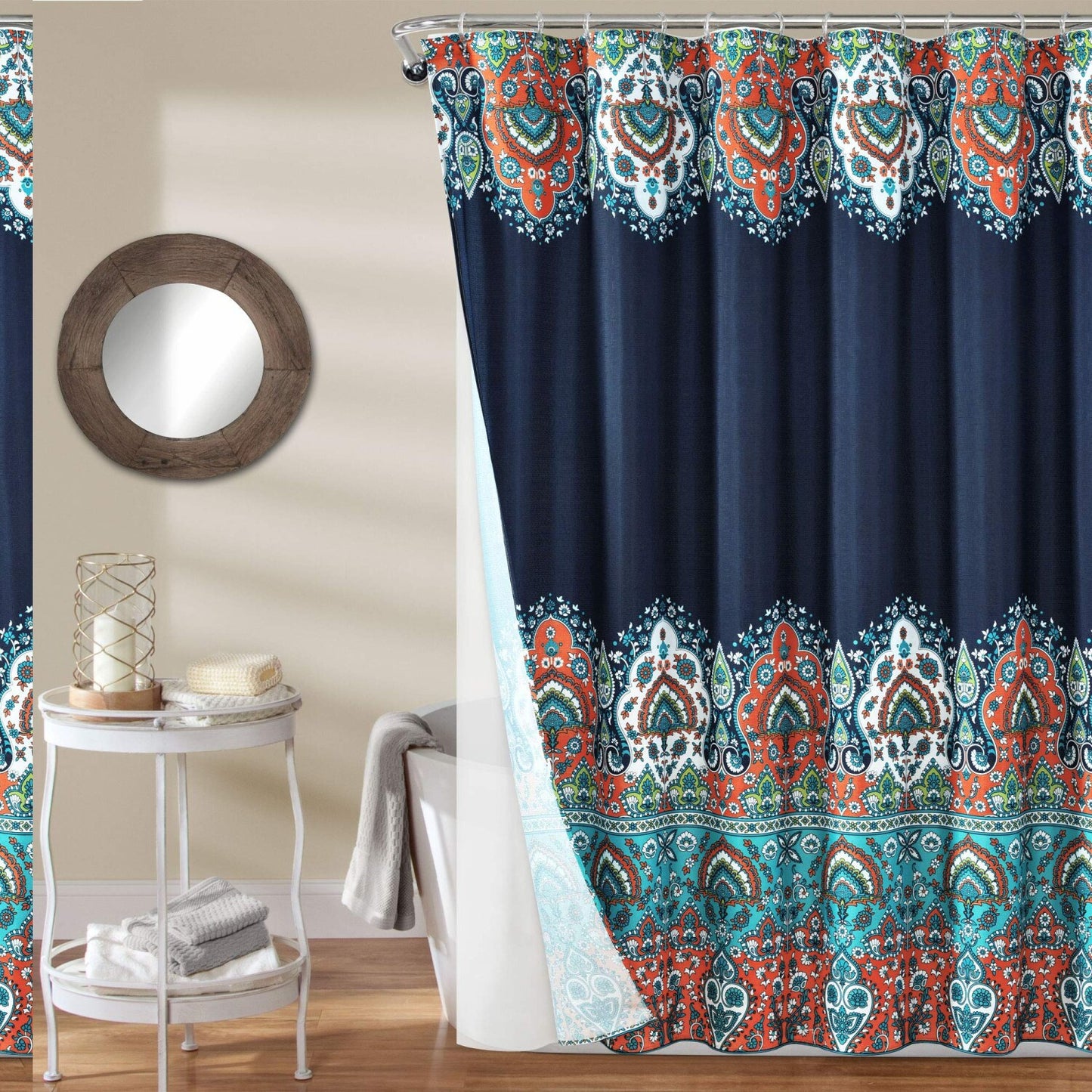 Navy Bohemian Meadow Polyester Shower Curtain 72x72