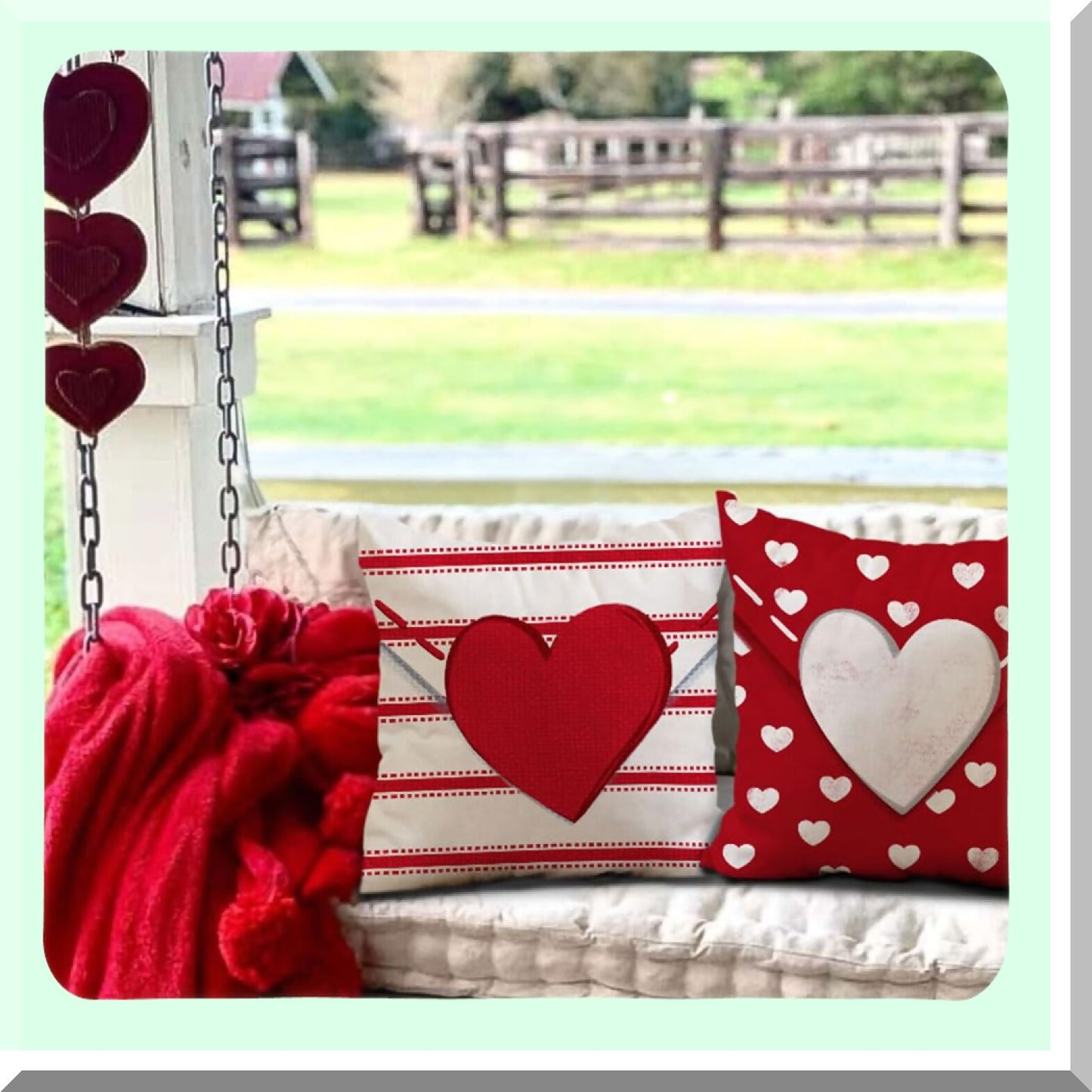 Heartfelt Love Pillow Covers - Valentine's Day Decor Set of 2 Red Hearts & Stripes Throw Pillow Cases 18x18 Inch - Sofa Couch Cushion Decoration