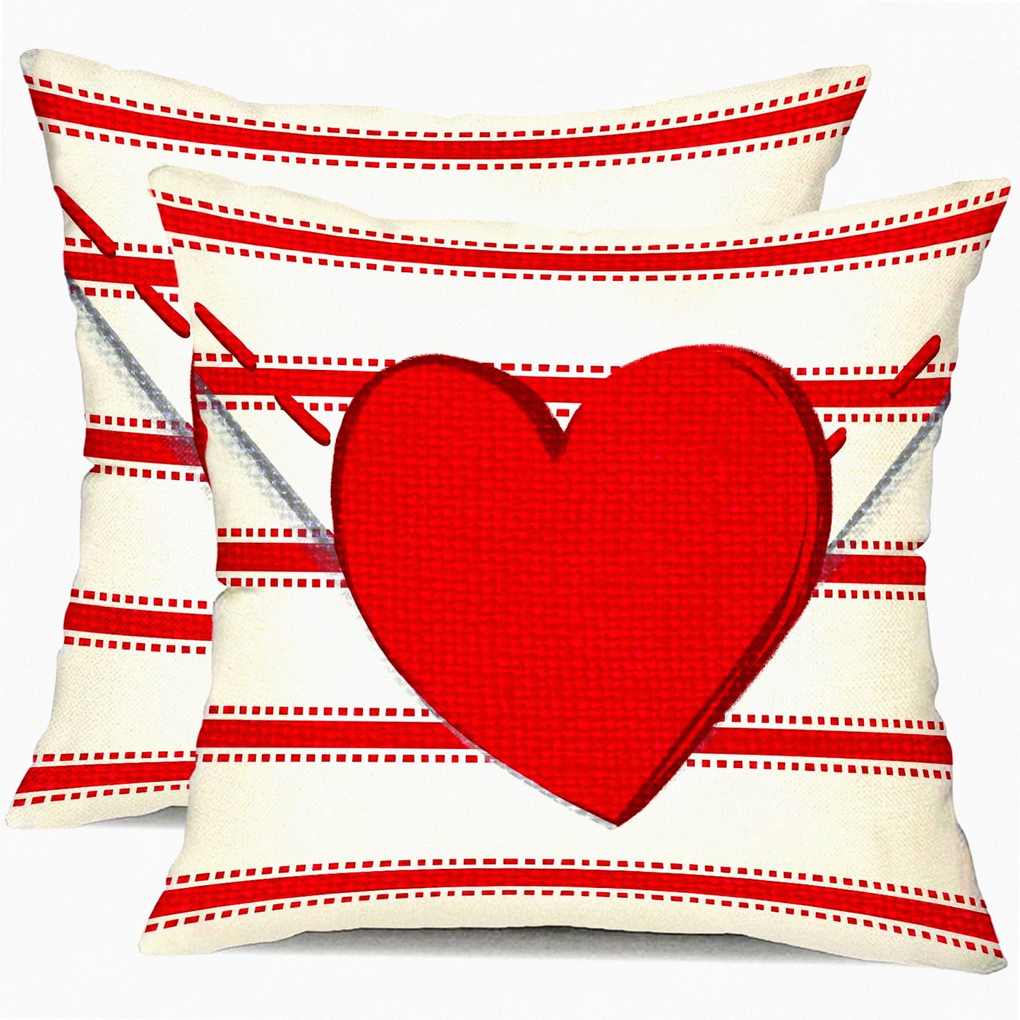 Heartfelt Love Pillow Covers - Valentine's Day Decor Set of 2 Red Hearts & Stripes Throw Pillow Cases 18x18 Inch - Sofa Couch Cushion Decoration