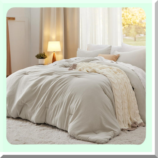 Beige CozyDreams Comforter Set - All Season Soft Bedding (3 Pieces: 1 Lightweight Comforter 104"x90" & 2 Pillowcases 20"x36") - Prewashed for Ultimate Comfort