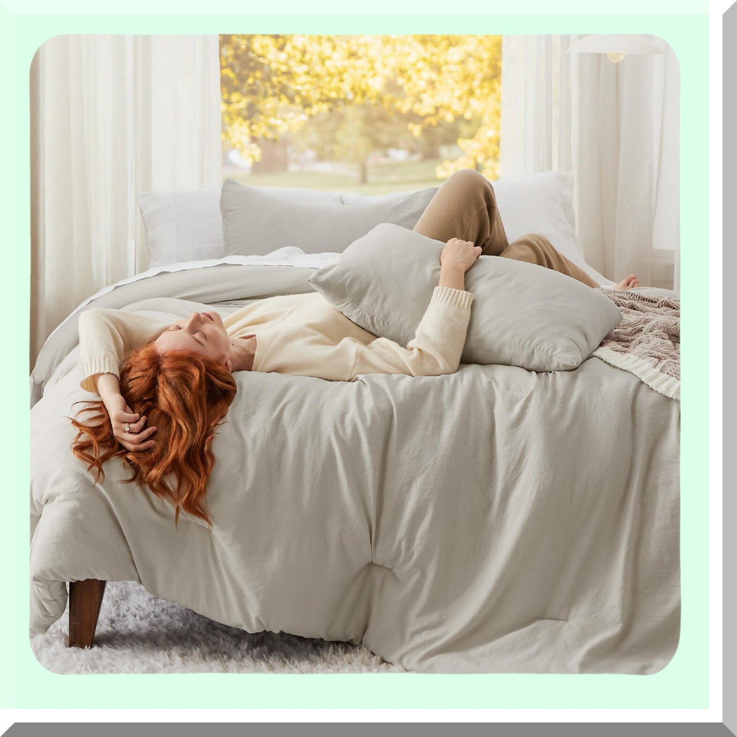 Beige CozyDreams Comforter Set - All Season Soft Bedding (3 Pieces: 1 Lightweight Comforter 104"x90" & 2 Pillowcases 20"x36") - Prewashed for Ultimate Comfort