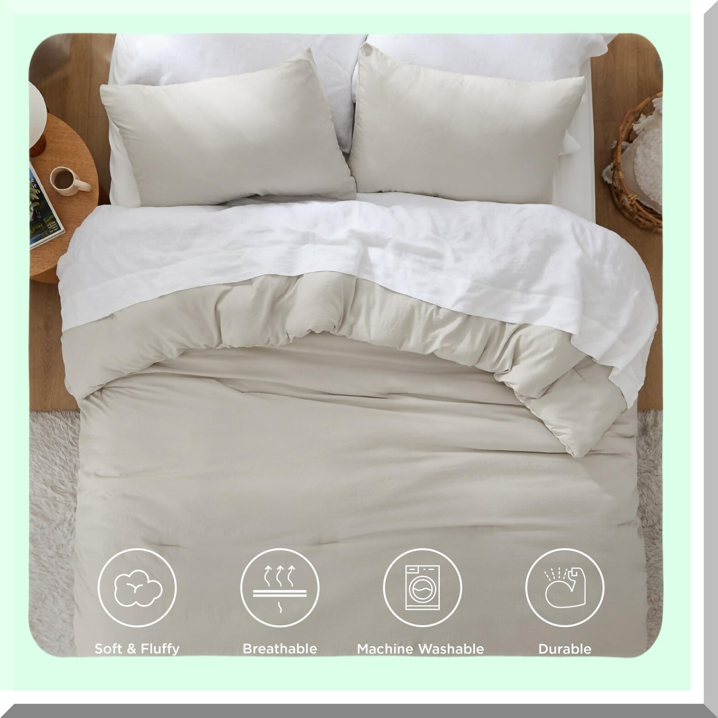 Beige CozyDreams Comforter Set - All Season Soft Bedding (3 Pieces: 1 Lightweight Comforter 104"x90" & 2 Pillowcases 20"x36") - Prewashed for Ultimate Comfort