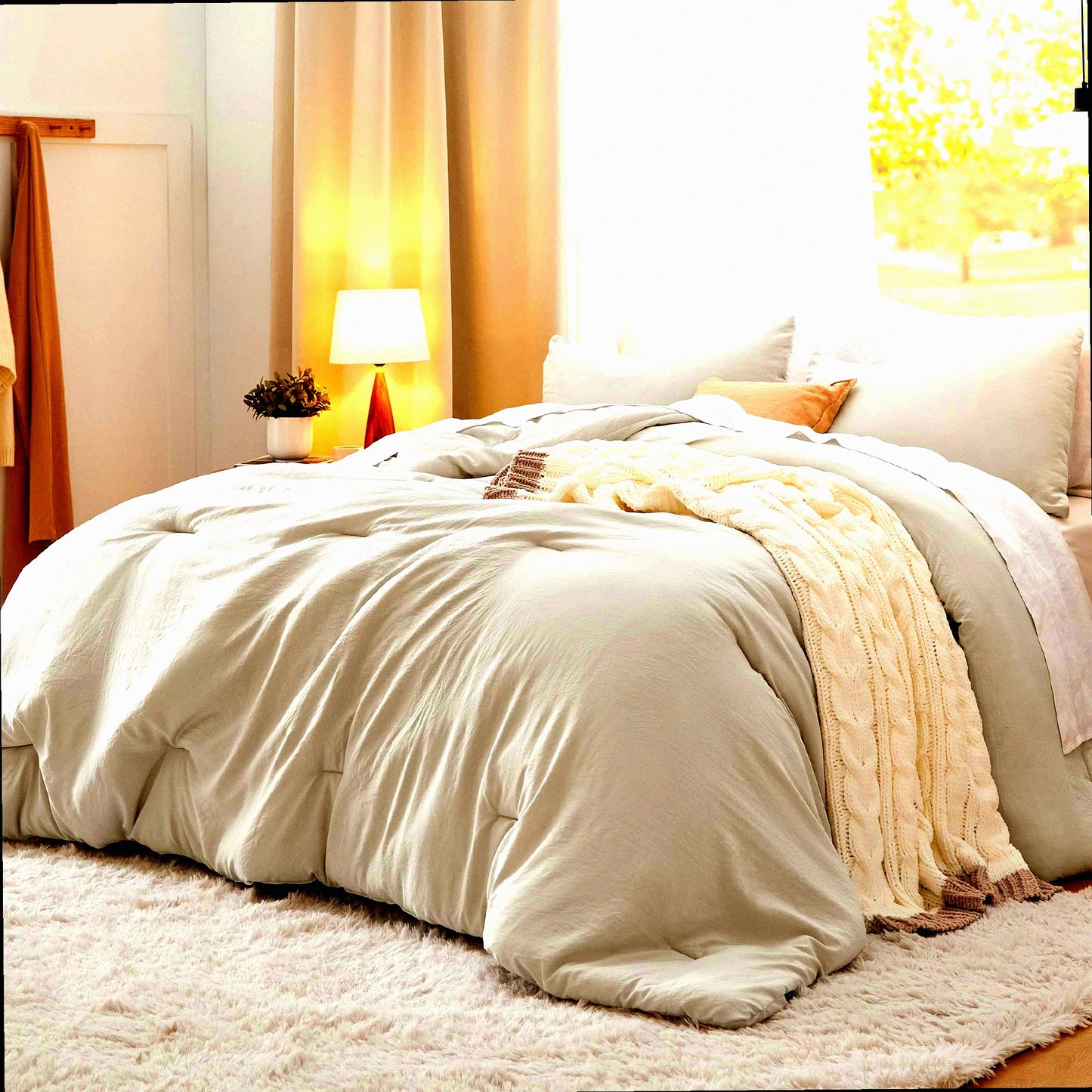 Beige CozyDreams Comforter Set - All Season Soft Bedding (3 Pieces: 1 Lightweight Comforter 104"x90" & 2 Pillowcases 20"x36") - Prewashed for Ultimate Comfort