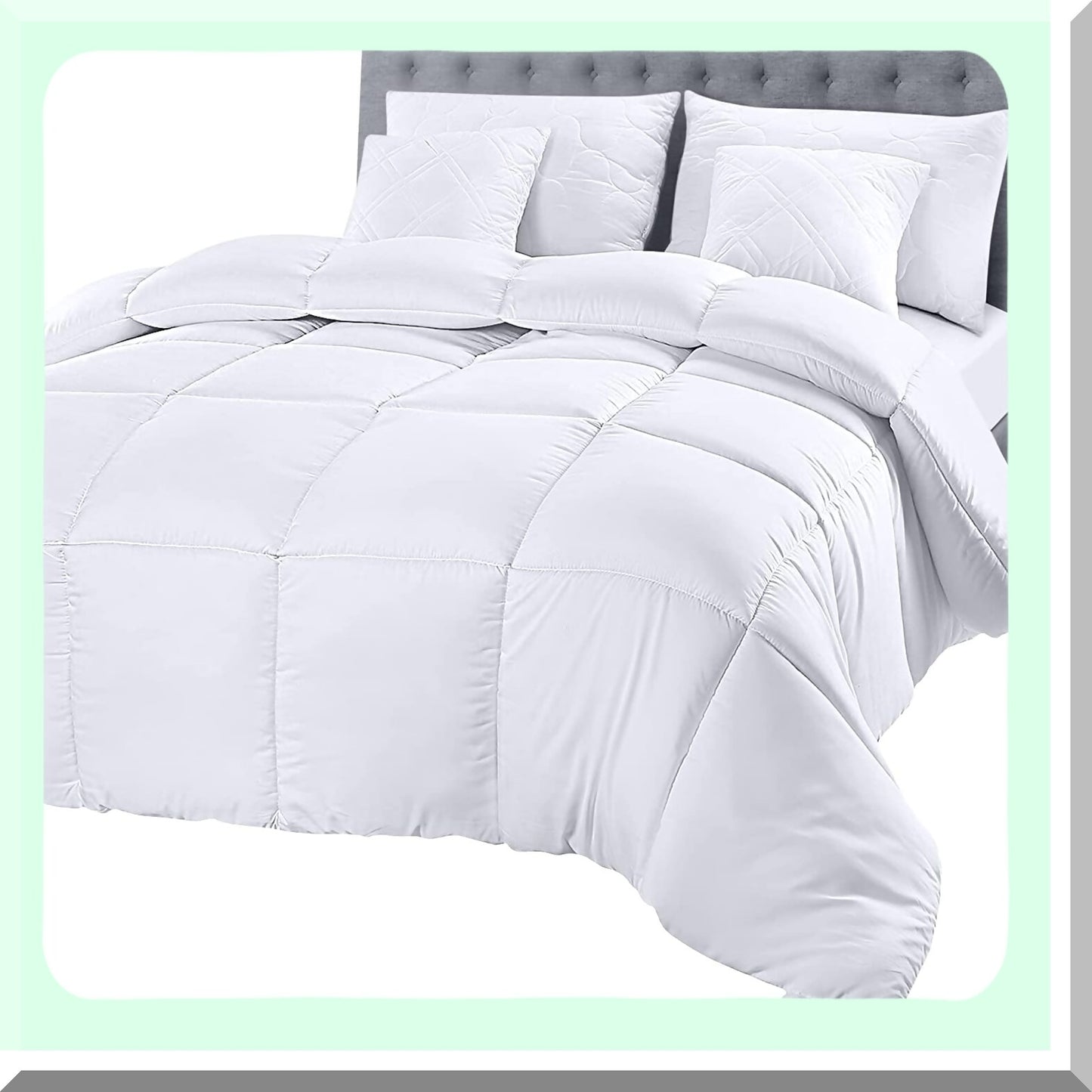 Luxury Cloud Quilted Comforter - Premium Down Alternative Duvet Insert with Corner Tabs & Box Stitched Design for Queen Size Bed - White Comforter