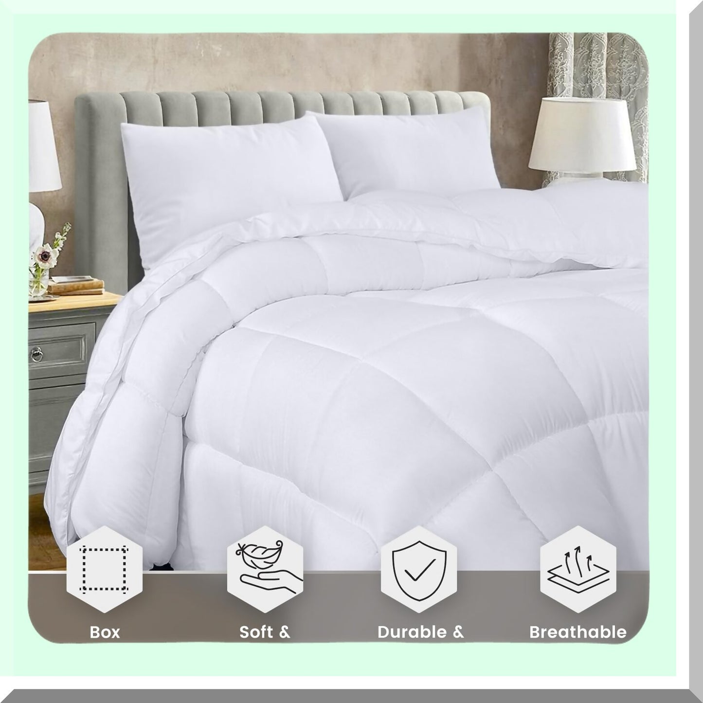 Luxury Cloud Quilted Comforter - Premium Down Alternative Duvet Insert with Corner Tabs & Box Stitched Design for Queen Size Bed - White Comforter