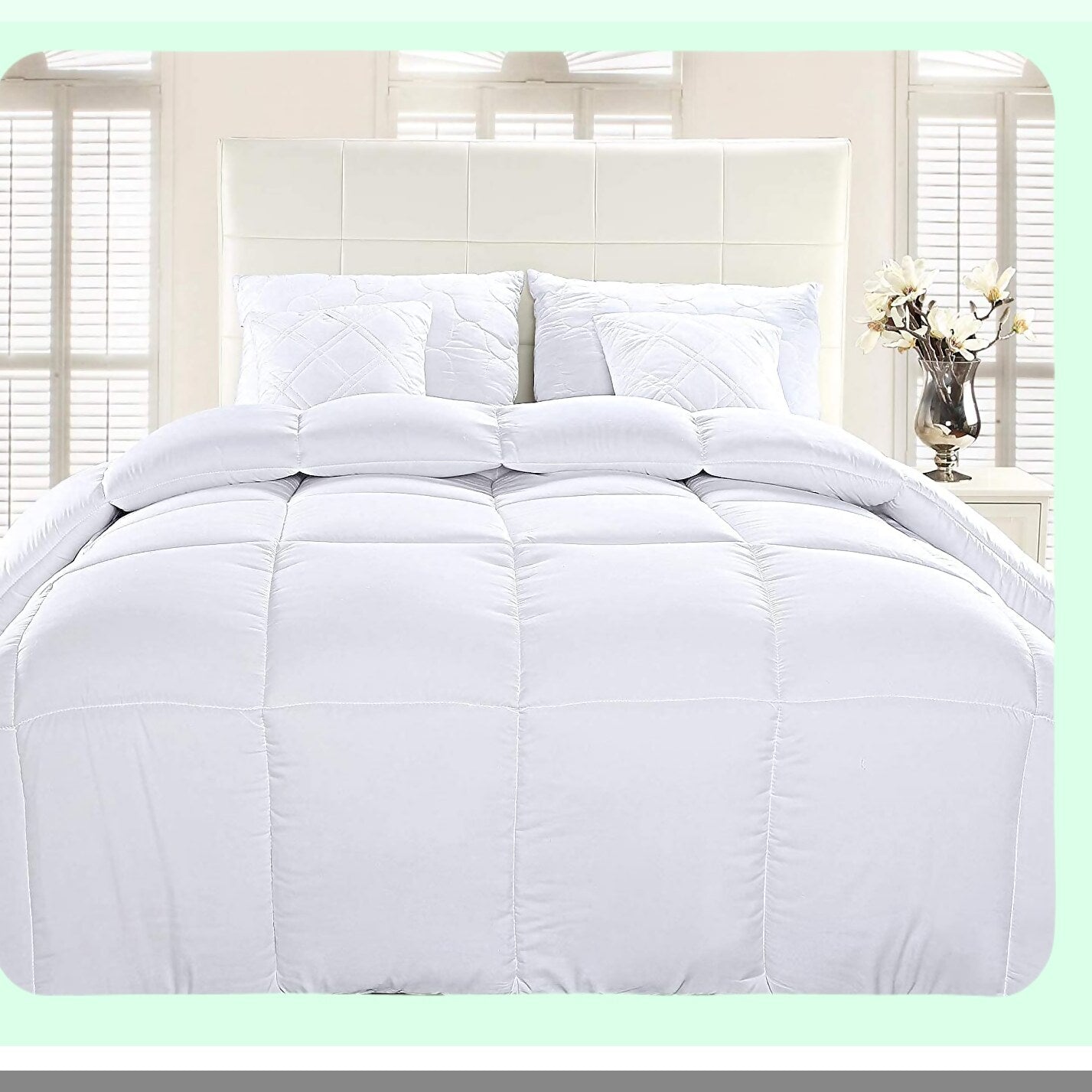Luxury Cloud Quilted Comforter - Premium Down Alternative Duvet Insert with Corner Tabs & Box Stitched Design for Queen Size Bed - White Comforter