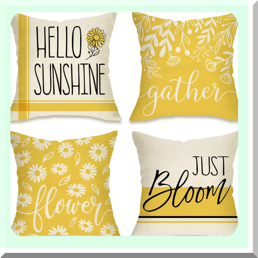 Sunshine Bloom Floral Outdoor Pillowcase Set - Yellow Daisy Decorative Throw Pillow Cover 20x20, Spring Summer Porch Patio Cushion Case for Sofa Couch Home Decor - Just Gather and Relax